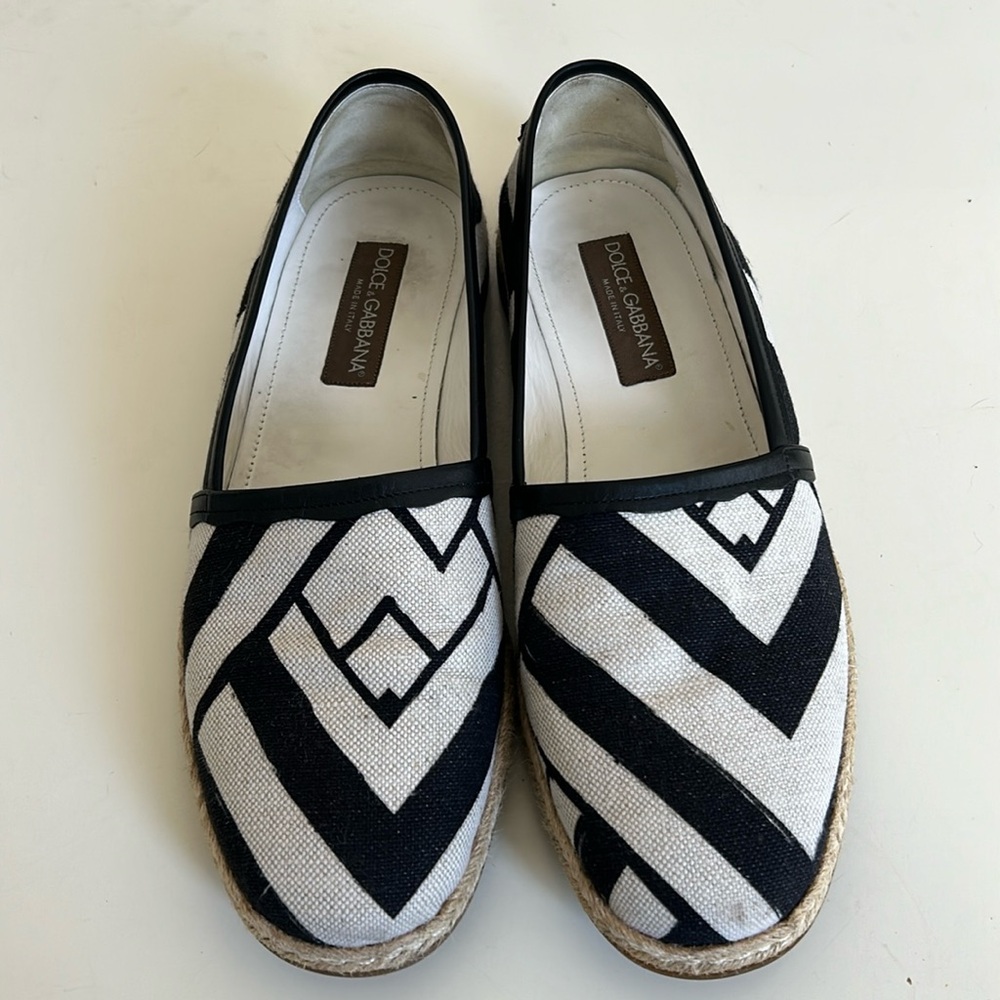 Dolce & Gabbana Beige Black Striped Canvas Espadrilles size 10 men’s